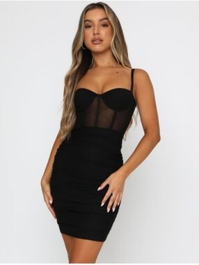 WHITE FOX PUSH-UP THE BOUNDARIES MESH RUCHED MINI DRESS  BODYSUIT NWT MEDIUM